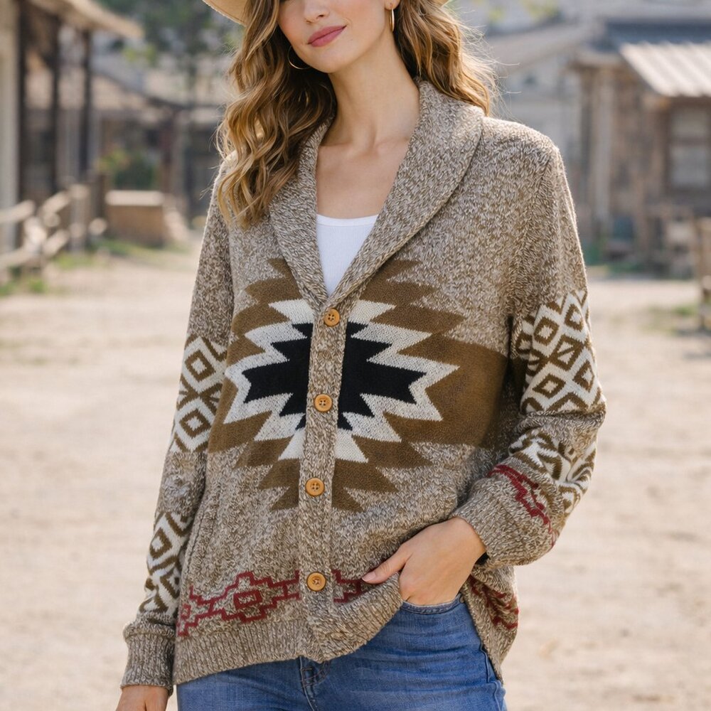 *NWT* KOTO Western Steer Cardigan Sweater Boho Southwest Button-Front Sz. MEDIUM